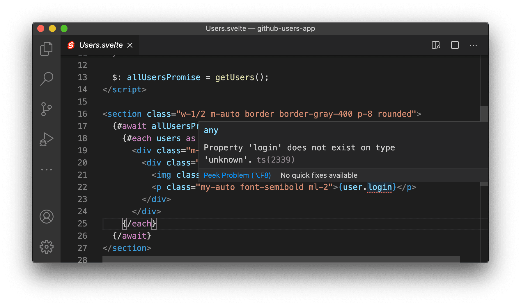 Type error when accessing properties in the template