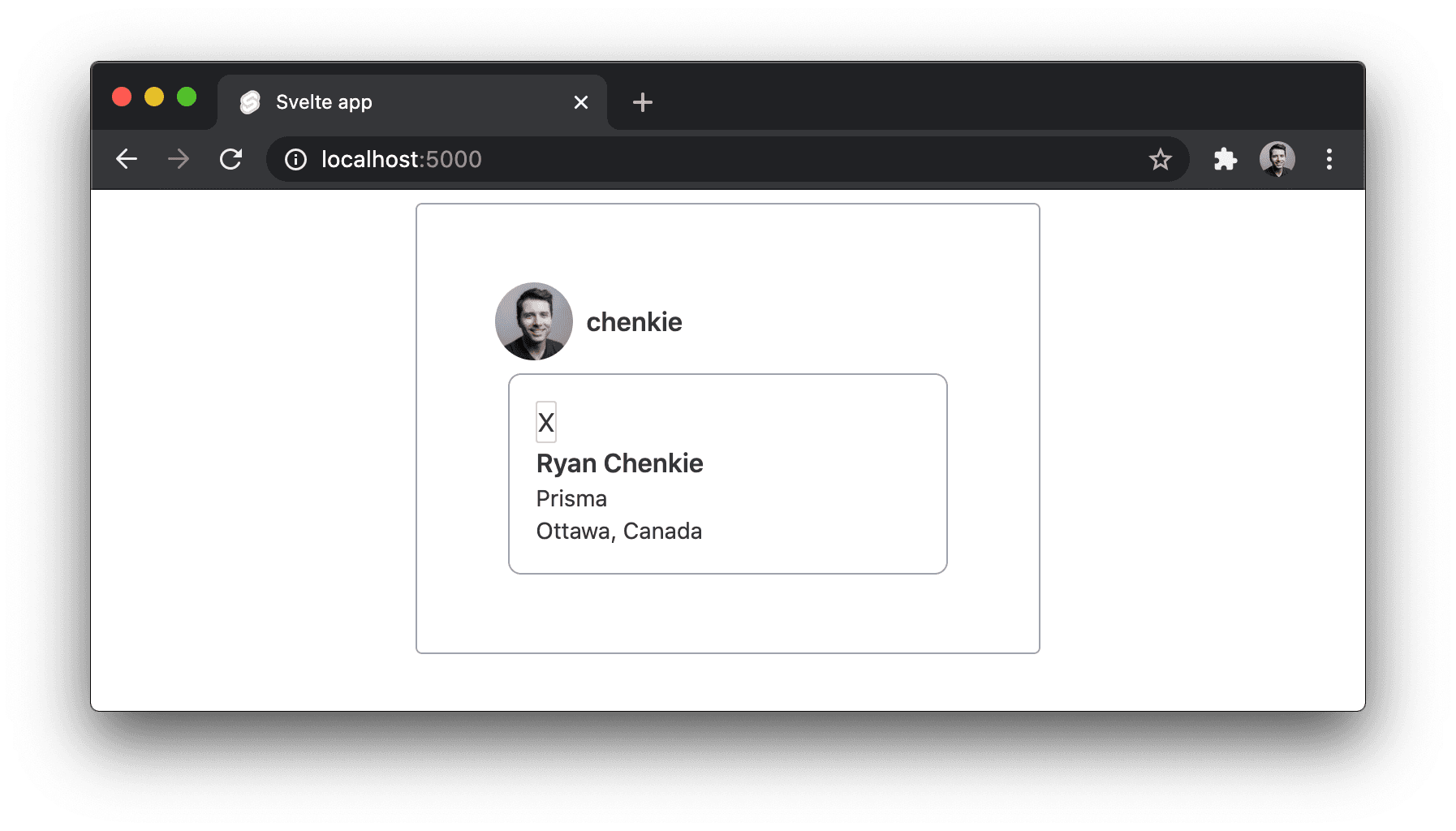 Svelte app pulling user data from our own API