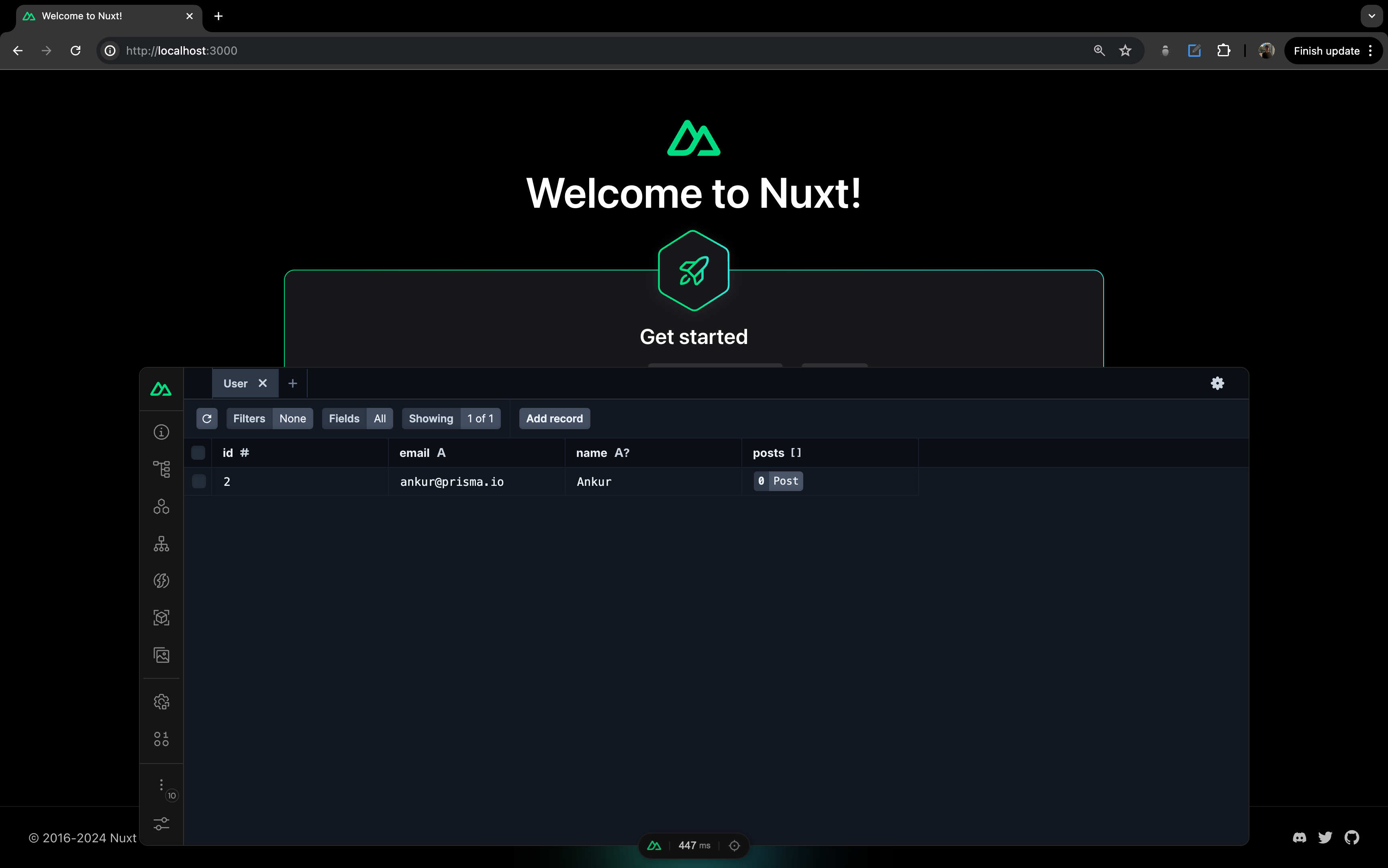 Adding user data with Prisma Studio