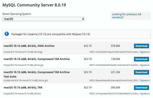 MySQL list of installers